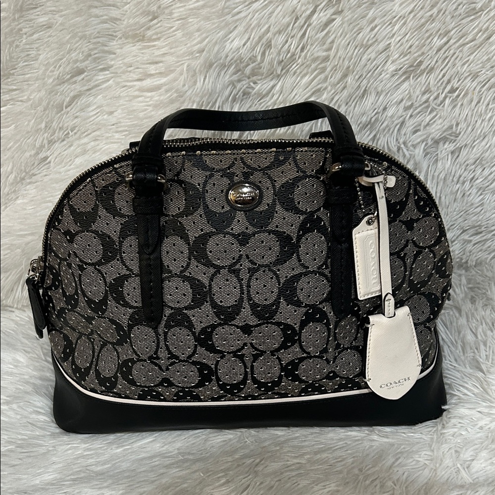 Coach Peyton Perforated Black and Gray Domed Satchel